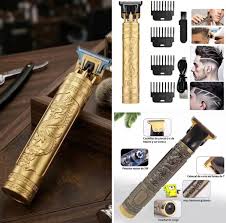 Máquina corta cabello y barba recargable de cuerpo metálico con cuchilla en T